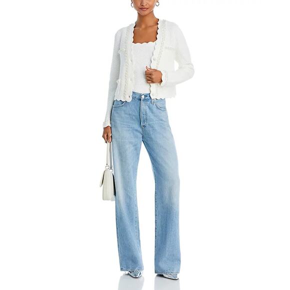 AQUA BLOOMINGDALES FAUX PEARL EMBELLISHED CARDIGAN - Picture 2 of 8